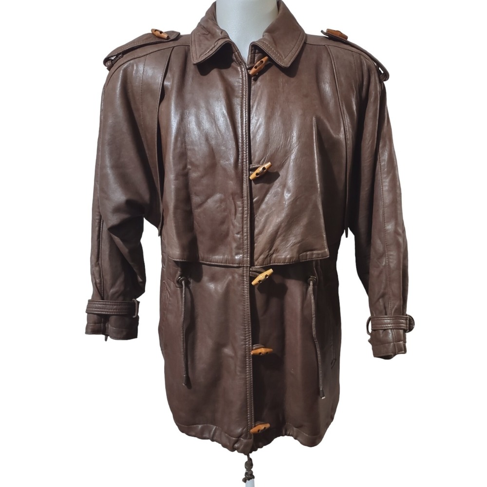 Vintage Leather Toggle Coat Size M Mens Gorpcore Brown Duster Jacket Made in USA
